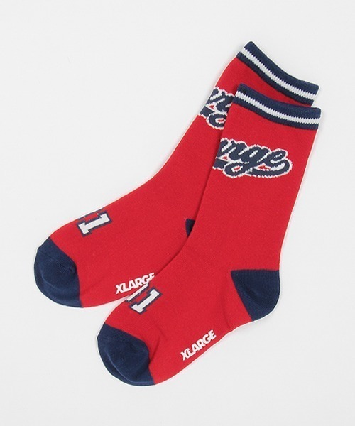 XLARGE KIDS(エクストララージキッズ)の「カレッジロゴソックス(ソックス/靴下・キッズ・グレー/ブルー/レッド・19-21cm/17-19cm/15-17cm/13-15cm)」の1枚目の写真