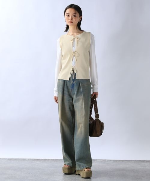 JEANASIS（ジーナシス）の「12G 2WAYリボンベスト/114150（ベスト・レディース・アイボリー/チャコールグレー/ブラック・FREE）」の15枚目の写真