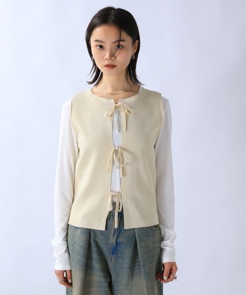 JEANASIS（ジーナシス）の「12G 2WAYリボンベスト/114150（ベスト・レディース・アイボリー/チャコールグレー/ブラック・FREE）」の16枚目の写真