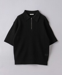 透かし編み ギマ ハーフジップ ポロシャツ