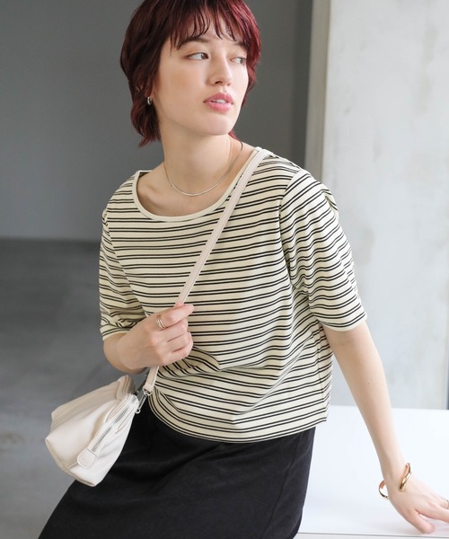 select MOCA（セレクトモカ）の「バックダーツテレココンパクトトップス（Tシャツ/カットソー・レディース・ブラック/アイボリー/ブラック系その他/オフホワイト・FREE）」の19枚目の写真