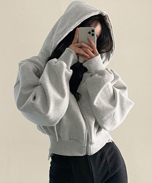 セール】ジップパーカー 韓国ショート丈フーディー（パーカー