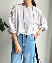袖リブバックボタンジョーゼットブラウス
