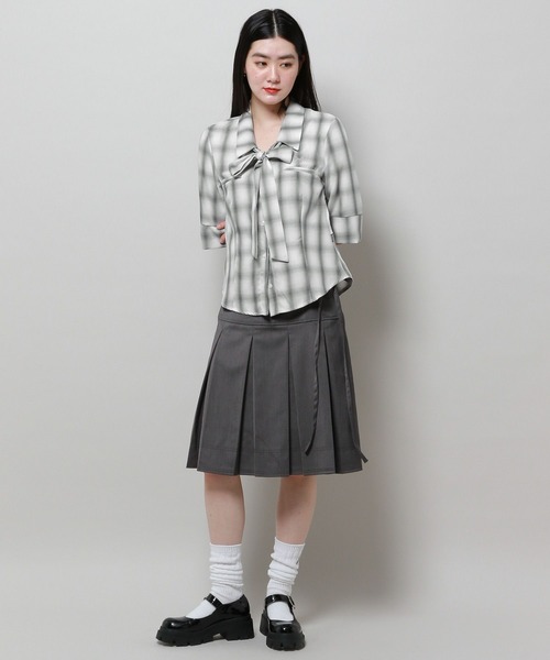 FANCY CLUB（ファンシークラブ）の「NASTY FANCY CLUB／スカーフチェックシャツ 2116652（シャツ/ブラウス・レディース・ピンク/グレー・FREE）」の7枚目の写真