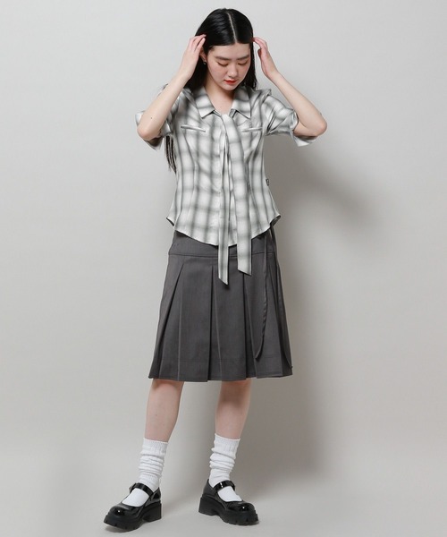 FANCY CLUB（ファンシークラブ）の「NASTY FANCY CLUB／スカーフチェックシャツ 2116652（シャツ/ブラウス・レディース・ピンク/グレー・FREE）」の8枚目の写真