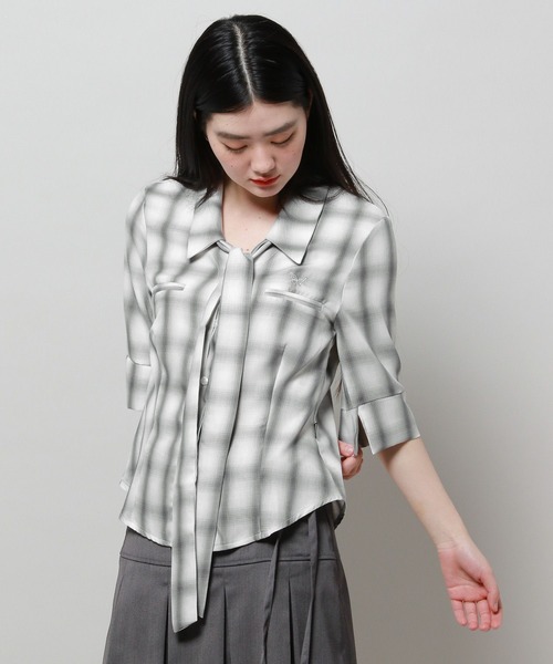 FANCY CLUB（ファンシークラブ）の「NASTY FANCY CLUB／スカーフチェックシャツ 2116652（シャツ/ブラウス・レディース・ピンク/グレー・FREE）」の9枚目の写真