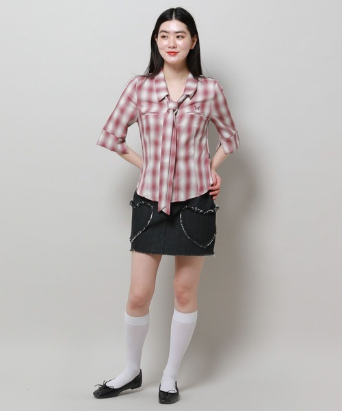FANCY CLUB（ファンシークラブ）の「NASTY FANCY CLUB／スカーフチェックシャツ 2116652（シャツ/ブラウス・レディース・ピンク/グレー・FREE）」の11枚目の写真