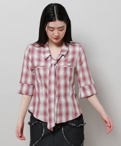 FANCY CLUB（ファンシークラブ）の「NASTY FANCY CLUB／スカーフチェックシャツ 2116652（シャツ/ブラウス・レディース・ピンク/グレー・FREE）」の13枚目の写真
