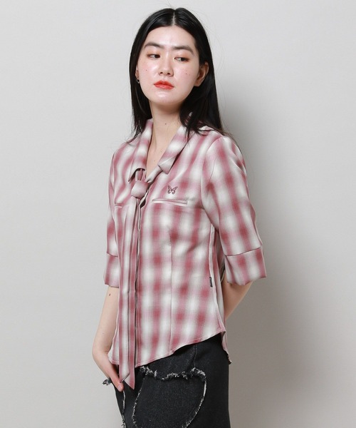 FANCY CLUB（ファンシークラブ）の「NASTY FANCY CLUB／スカーフチェックシャツ 2116652（シャツ/ブラウス・レディース・ピンク/グレー・FREE）」の14枚目の写真
