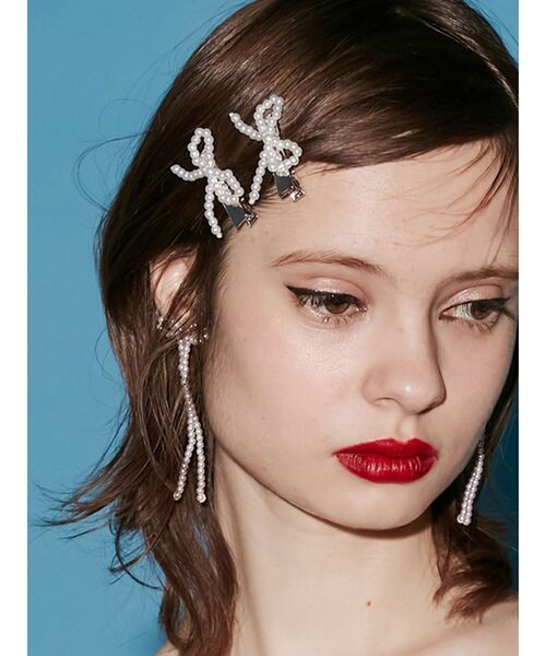 jouetie（ジュエティ）の「ビーズリボンヘアクリップ（バレッタ/ヘアクリップ・レディース・ブラック/シルバー/オフホワイト・FREE）」の2枚目の写真