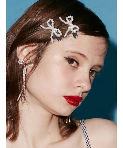 jouetie（ジュエティ）の「ビーズリボンヘアクリップ（バレッタ/ヘアクリップ・レディース・ブラック/シルバー/オフホワイト・FREE）」の4枚目の写真