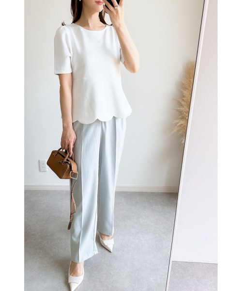 &. NOSTALGIA(アンドドットノスタルジア)の「【ZOZO限定】スカラップペプラムハーフスリーブトップス(Tシャツ/カットソー・レディース・ホワイト/ブラック・M)」の7枚目の写真