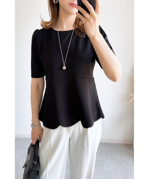 &. NOSTALGIA(アンドドットノスタルジア)の「【ZOZO限定】スカラップペプラムハーフスリーブトップス(Tシャツ/カットソー・レディース・ホワイト/ブラック・M)」の8枚目の写真