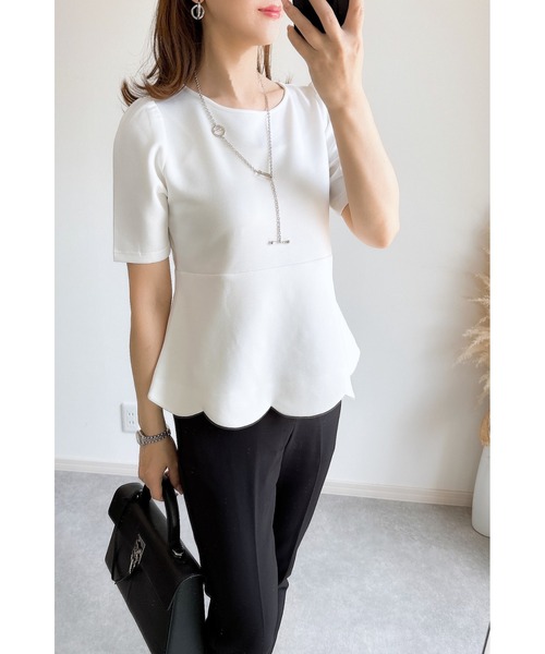 &. NOSTALGIA(アンドドットノスタルジア)の「【ZOZO限定】スカラップペプラムハーフスリーブトップス(Tシャツ/カットソー・レディース・ホワイト/ブラック・M)」の3枚目の写真