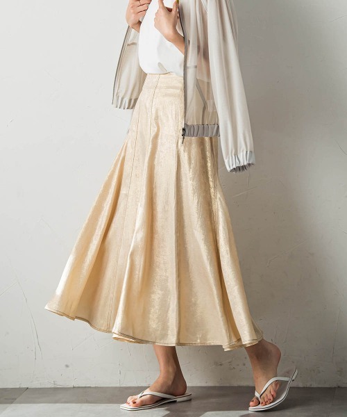 socolla（ソコラ）の「ラメステッチパネルフレアスカート≪手洗い可能≫（スカート・レディース・シルバー系その他/ゴールド系その他・M）」の3枚目の写真