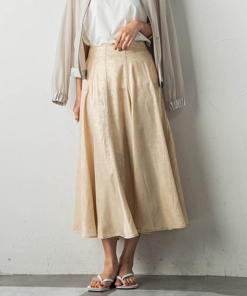 socolla（ソコラ）の「ラメステッチパネルフレアスカート≪手洗い可能≫（スカート・レディース・シルバー系その他/ゴールド系その他・M）」の5枚目の写真