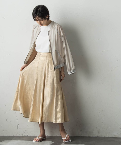 socolla（ソコラ）の「ラメステッチパネルフレアスカート≪手洗い可能≫（スカート・レディース・シルバー系その他/ゴールド系その他・M）」の6枚目の写真