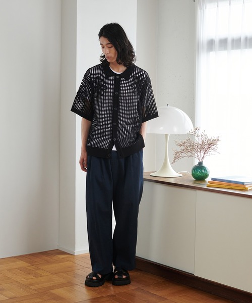 セール】FLOWER CODE EMBROIDERY MESH SHIRT / フラワーコード