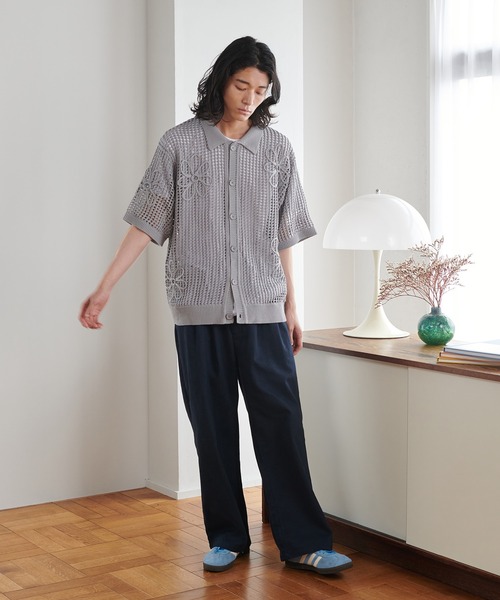 セール】FLOWER CODE EMBROIDERY MESH SHIRT / フラワーコード