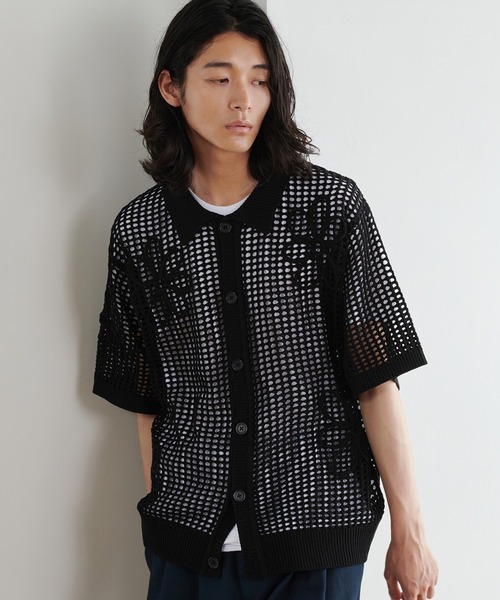 セール】FLOWER CODE EMBROIDERY MESH SHIRT / フラワーコード