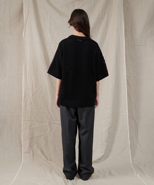 セール】FLOWER CODE EMBROIDERY MESH SHIRT / フラワーコード