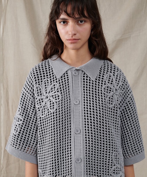 FLOWER CODE EMBROIDERY MESH SHIRT / フラワーコード刺繍