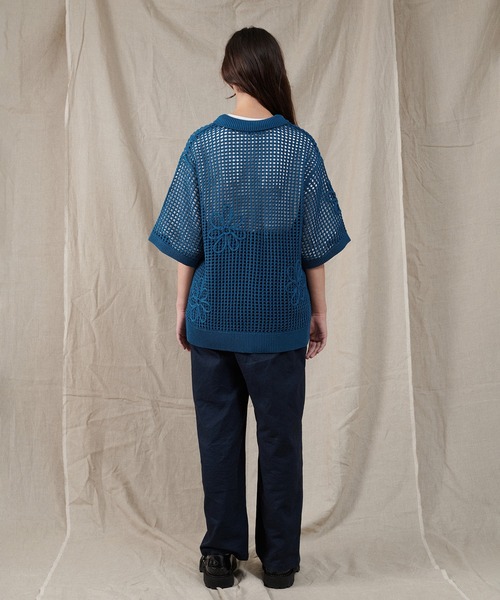 セール】FLOWER CODE EMBROIDERY MESH SHIRT / フラワーコード
