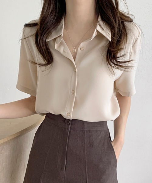 ECLIN（エクラン）の「半袖ルーズシャツブラウス（シャツ/ブラウス・レディース・ライトグリーン/ホワイト/ブルー/ネイビー/ベージュ/ピンク・L/FREE）」の2枚目の写真