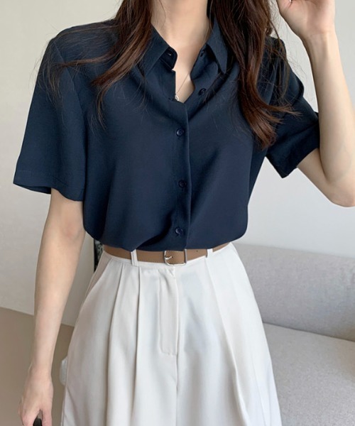 ECLIN（エクラン）の「半袖ルーズシャツブラウス（シャツ/ブラウス・レディース・ライトグリーン/ホワイト/ブルー/ネイビー/ベージュ/ピンク・L/FREE）」の4枚目の写真