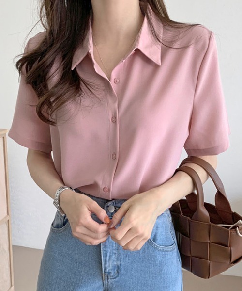 ECLIN（エクラン）の「半袖ルーズシャツブラウス（シャツ/ブラウス・レディース・ライトグリーン/ホワイト/ブルー/ネイビー/ベージュ/ピンク・L/FREE）」の6枚目の写真