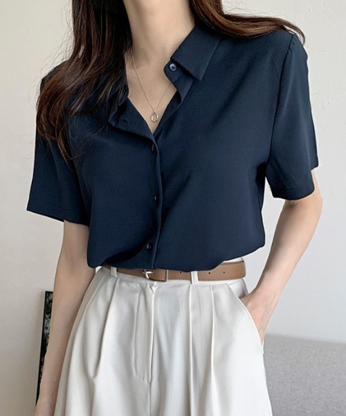 ECLIN（エクラン）の「半袖ルーズシャツブラウス（シャツ/ブラウス・レディース・ライトグリーン/ホワイト/ブルー/ネイビー/ベージュ/ピンク・L/FREE）」の21枚目の写真