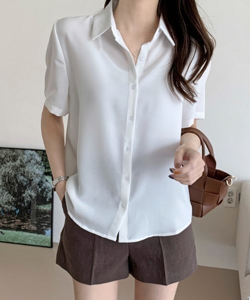 ECLIN（エクラン）の「半袖ルーズシャツブラウス（シャツ/ブラウス・レディース・ライトグリーン/ホワイト/ブルー/ネイビー/ベージュ/ピンク・L/FREE）」の18枚目の写真