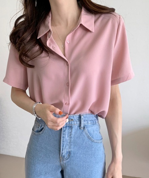 ECLIN（エクラン）の「半袖ルーズシャツブラウス（シャツ/ブラウス・レディース・ライトグリーン/ホワイト/ブルー/ネイビー/ベージュ/ピンク・L/FREE）」の12枚目の写真