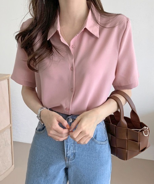 ECLIN（エクラン）の「半袖ルーズシャツブラウス（シャツ/ブラウス・レディース・ライトグリーン/ホワイト/ブルー/ネイビー/ベージュ/ピンク・L/FREE）」の11枚目の写真