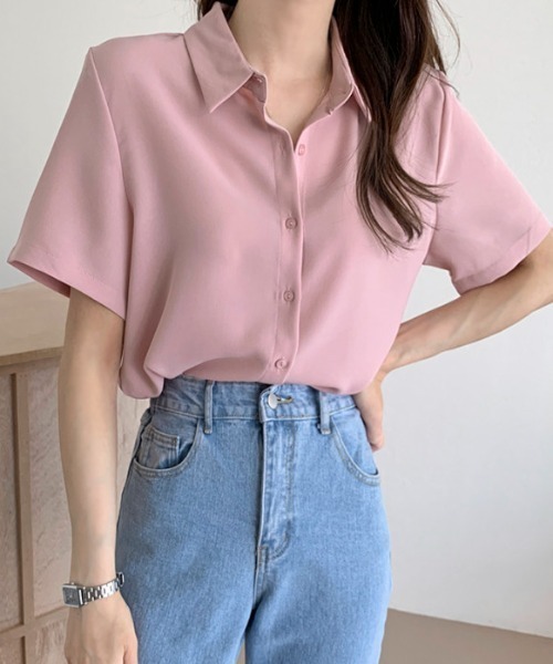 ECLIN（エクラン）の「半袖ルーズシャツブラウス（シャツ/ブラウス・レディース・ライトグリーン/ホワイト/ブルー/ネイビー/ベージュ/ピンク・L/FREE）」の10枚目の写真