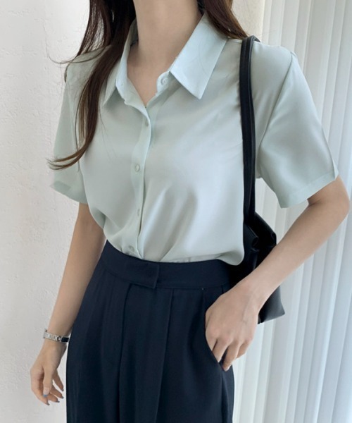 ECLIN（エクラン）の「半袖ルーズシャツブラウス（シャツ/ブラウス・レディース・ライトグリーン/ホワイト/ブルー/ネイビー/ベージュ/ピンク・L/FREE）」の9枚目の写真