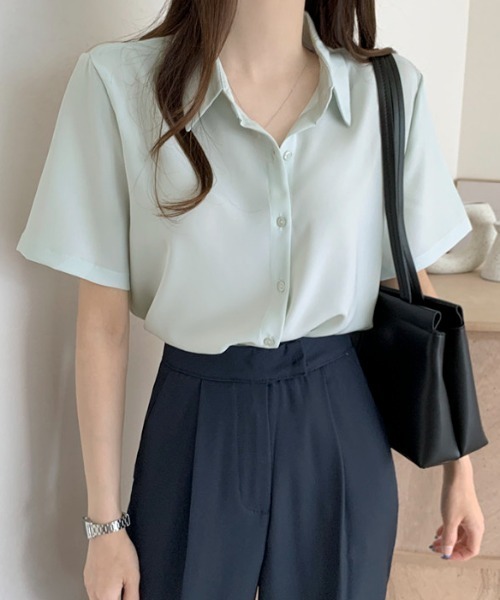 ECLIN（エクラン）の「半袖ルーズシャツブラウス（シャツ/ブラウス・レディース・ライトグリーン/ホワイト/ブルー/ネイビー/ベージュ/ピンク・L/FREE）」の8枚目の写真