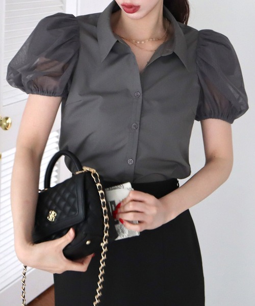 ROYAL PARTY（ロイヤルパーティー）の「パフスリチュールシャツブラウス（シャツ/ブラウス・レディース・グレー/オフホワイト/ブラック・FREE）」の7枚目の写真