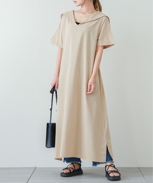 La-gemme（ラジェム）の「セーラーカラーワンピース（ワンピース・レディース・ホワイト系その他/ベージュ系その他/ベージュ/サックスブルー/ホワイト・C/M/L）」の5枚目の写真