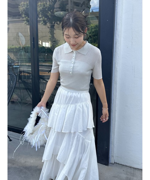 SNIDEL(スナイデル)の「シアーニットポロシャツ(ポロシャツ・レディース・アイボリー/ホワイト/ブラウン/ピンク・FREE)」の20枚目の写真