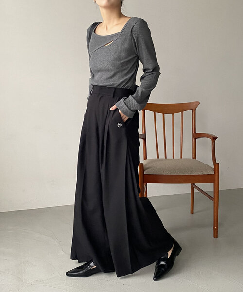 mimim　パンツ　エクリュ　36 カプリシュレマージュ タックワイドパンツ エクリュ 36 S相当 ホワイト