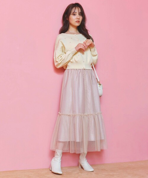 Feroux（フェルゥ）の「【洗える】ラメチュール スカート（スカート・レディース・ピンク系/ライトグレー系/ブラック系・1/2）」の7枚目の写真