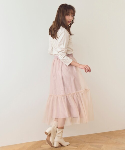 Feroux（フェルゥ）の「【洗える】ラメチュール スカート（スカート・レディース・ピンク系/ライトグレー系/ブラック系・1/2）」の10枚目の写真