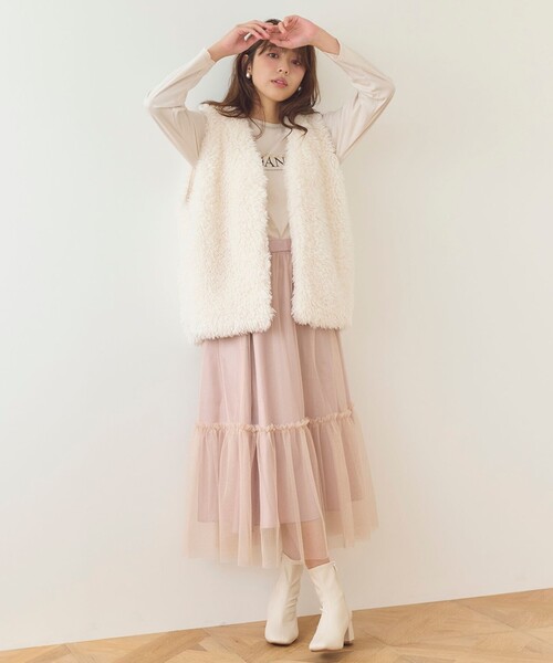 Feroux（フェルゥ）の「【洗える】ラメチュール スカート（スカート・レディース・ピンク系/ライトグレー系/ブラック系・1/2）」の11枚目の写真