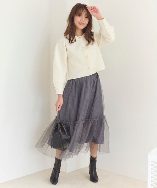 Feroux（フェルゥ）の「【洗える】ラメチュール スカート（スカート・レディース・ピンク系/ライトグレー系/ブラック系・1/2）」の12枚目の写真