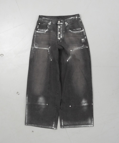 Perushu(ペルーシュ)の「ダブルニーペイントワイドパンツ(デニムパンツ・メンズ・グレー/ブラック・SMALL/MEDIUM/LARGE)」の14枚目の写真