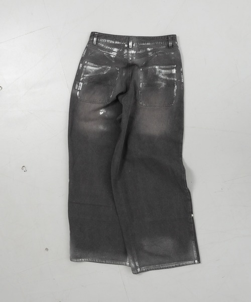 Perushu(ペルーシュ)の「ダブルニーペイントワイドパンツ(デニムパンツ・メンズ・グレー/ブラック・SMALL/MEDIUM/LARGE)」の15枚目の写真