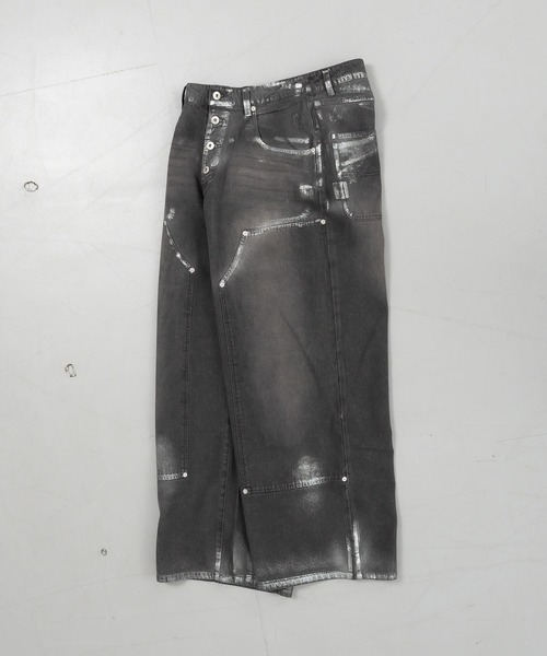 Perushu(ペルーシュ)の「ダブルニーペイントワイドパンツ(デニムパンツ・メンズ・グレー/ブラック・SMALL/MEDIUM/LARGE)」の16枚目の写真