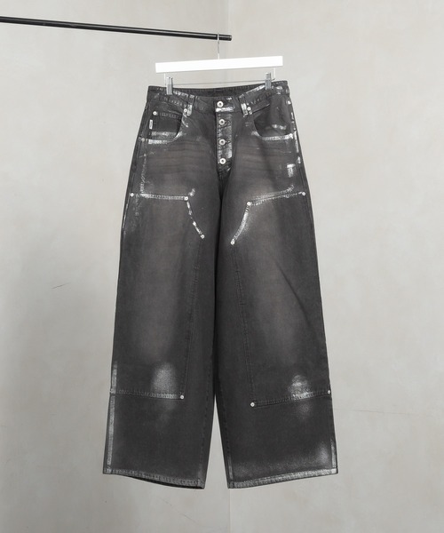 Perushu(ペルーシュ)の「ダブルニーペイントワイドパンツ(デニムパンツ・メンズ・グレー/ブラック・SMALL/MEDIUM/LARGE)」の17枚目の写真