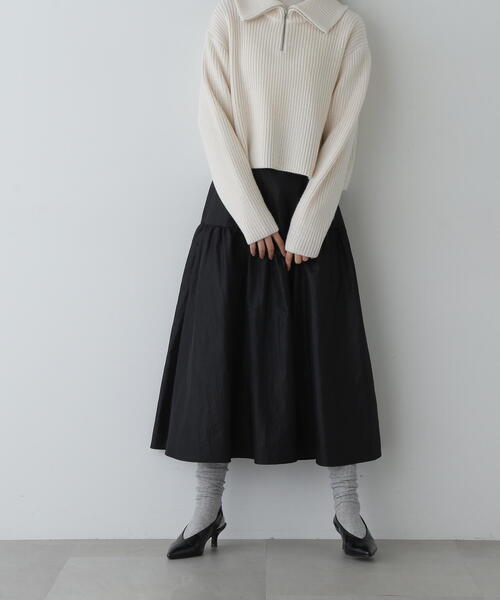 N.（N. Natural Beauty Basic）（エヌエヌナチュラルビューティーベーシック）の「◆切替ギャザーフレアスカート（スカート・レディース・ボルドー/ベージュ/ブラック・MEDIUM）」の4枚目の写真